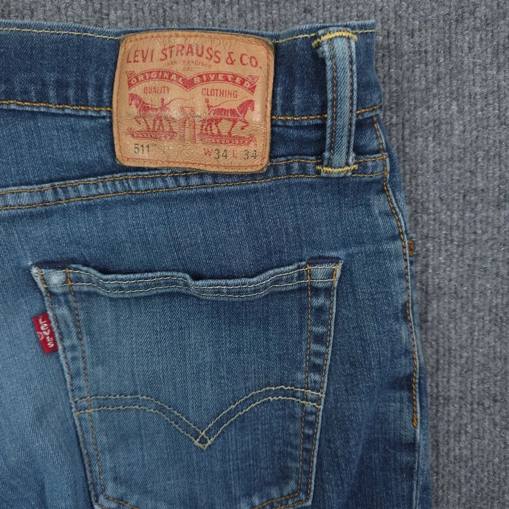 Levi 511 Jeans Mens W34 L34 Blue Slim Fit Denim High Rise Distressed Grunge